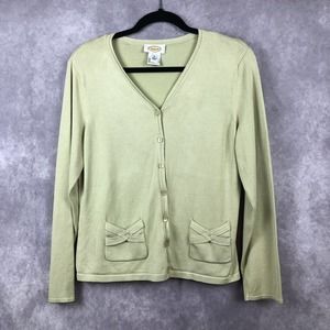 Talbots Womens Cardigan Sweater Chartreuse Green Pockets Button Up Size Medium